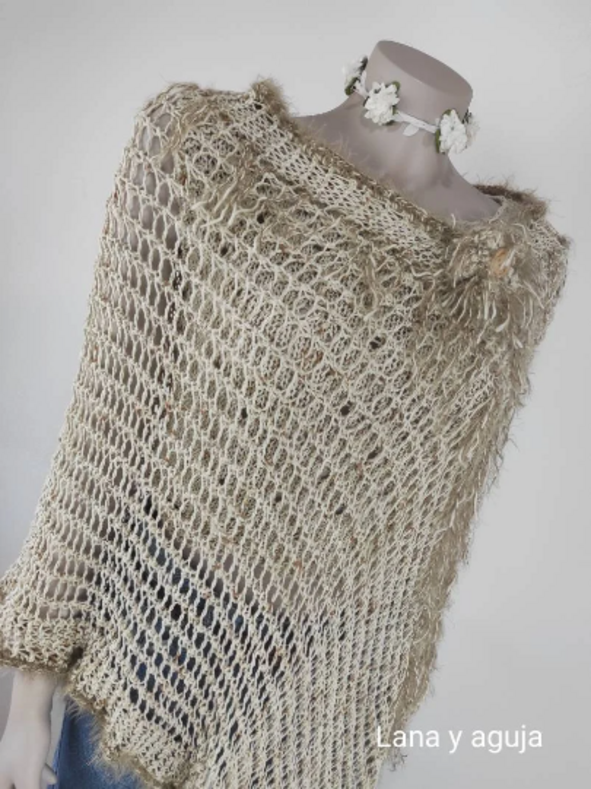 Poncho algodón, tejido a mano, chal algodón, poncho mujer. - 5