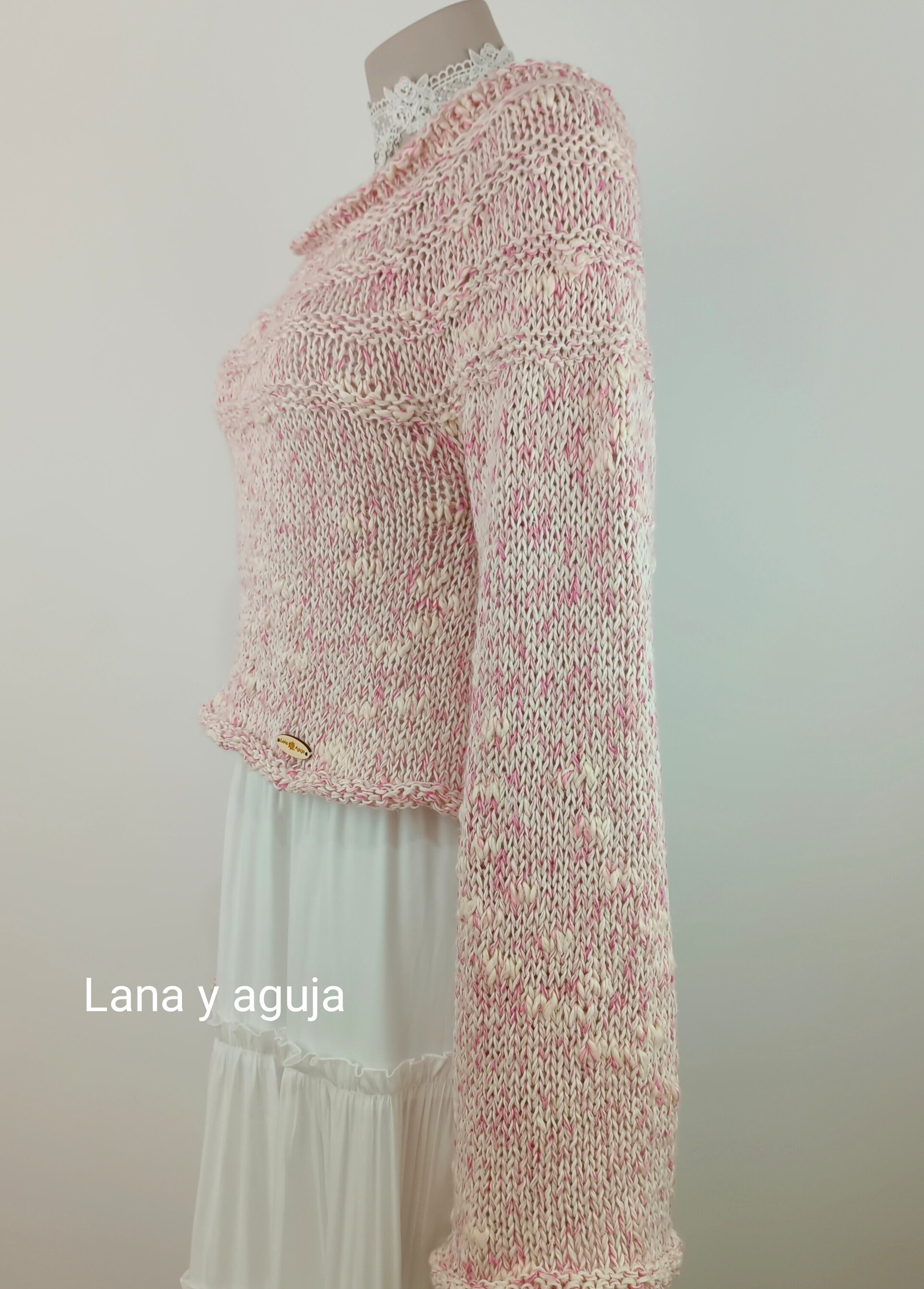 Jersey de lana, Talla S, suerte corto, algodón, bolero mujer, tejido a mano. - 2