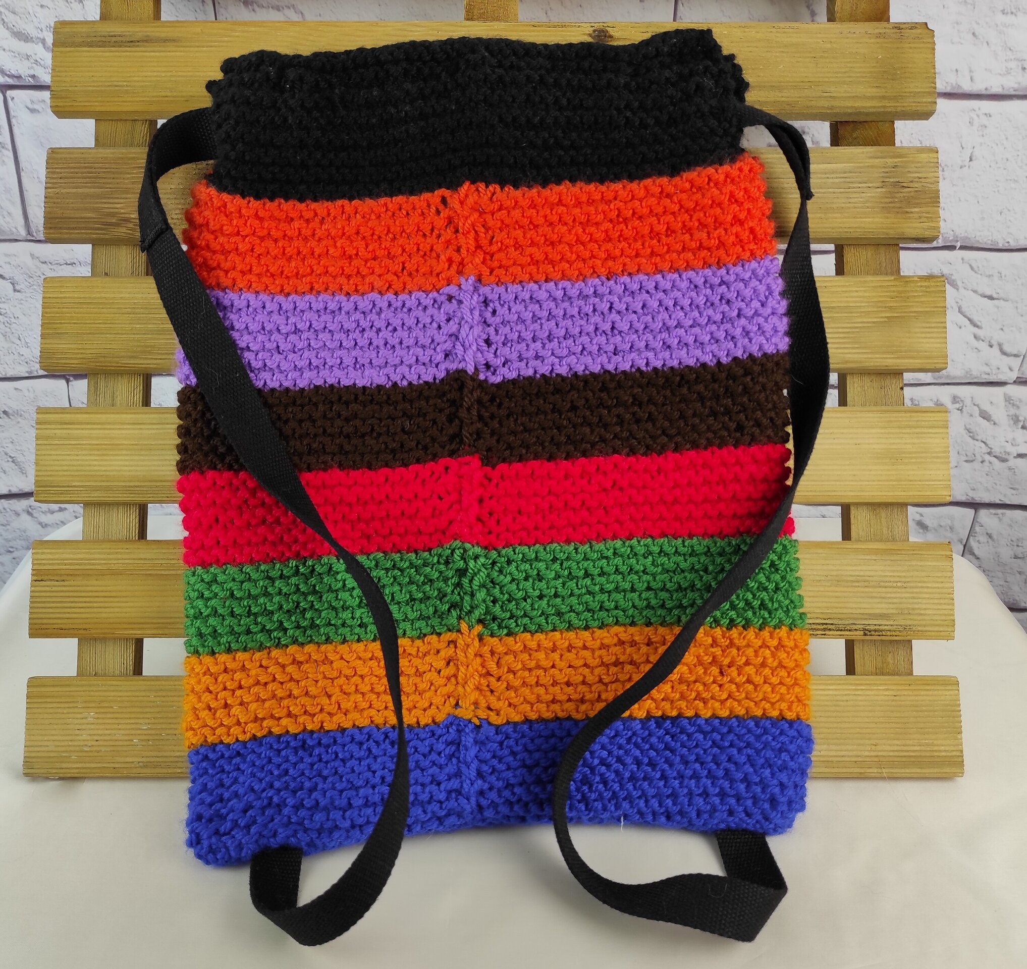 Mochila tejida a mano, Bolso de rayas, Funda ordenador. - 3