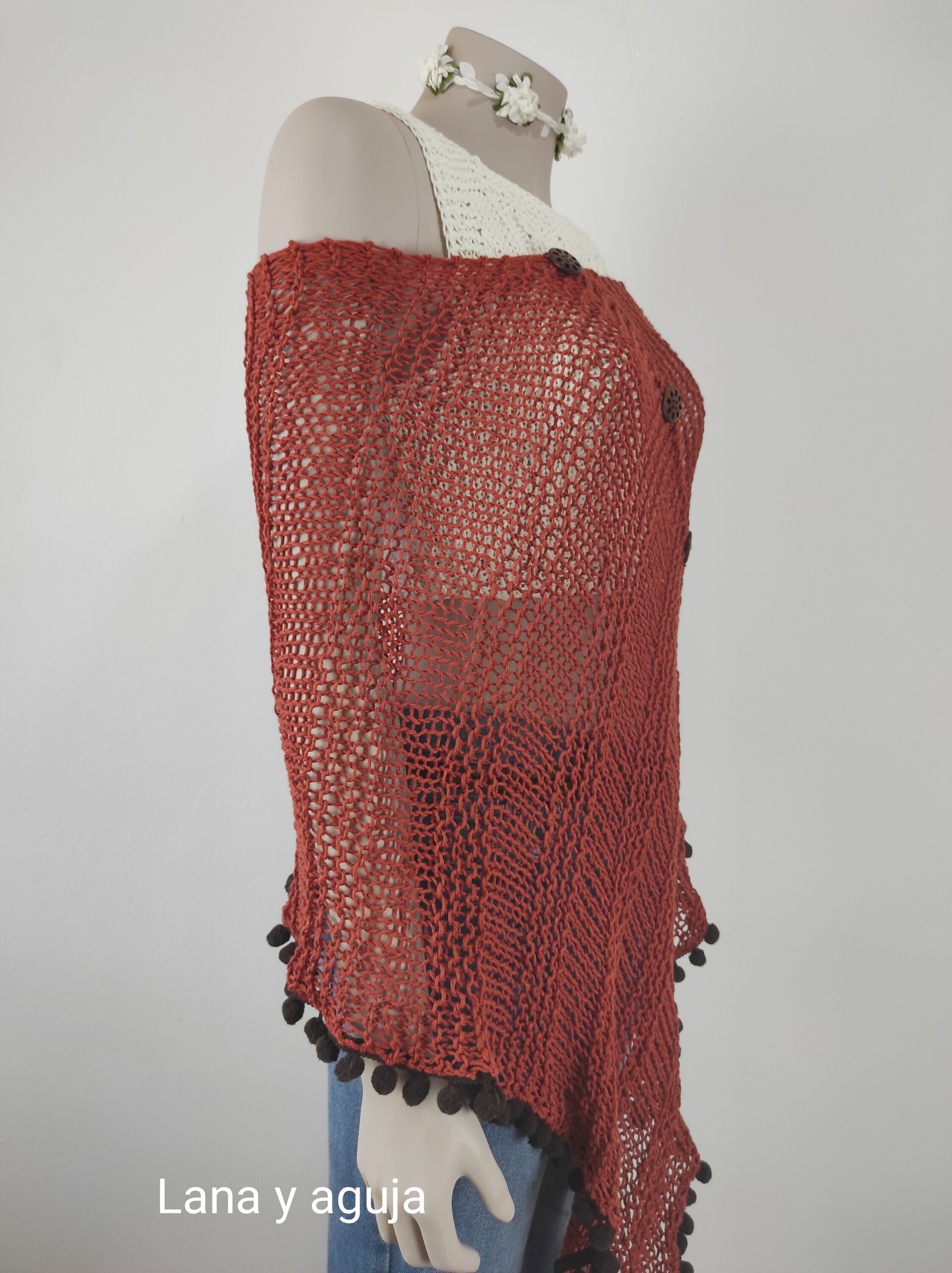 Poncho algodón, tejido a mano, VARIOS COLORES, talla M. - 5