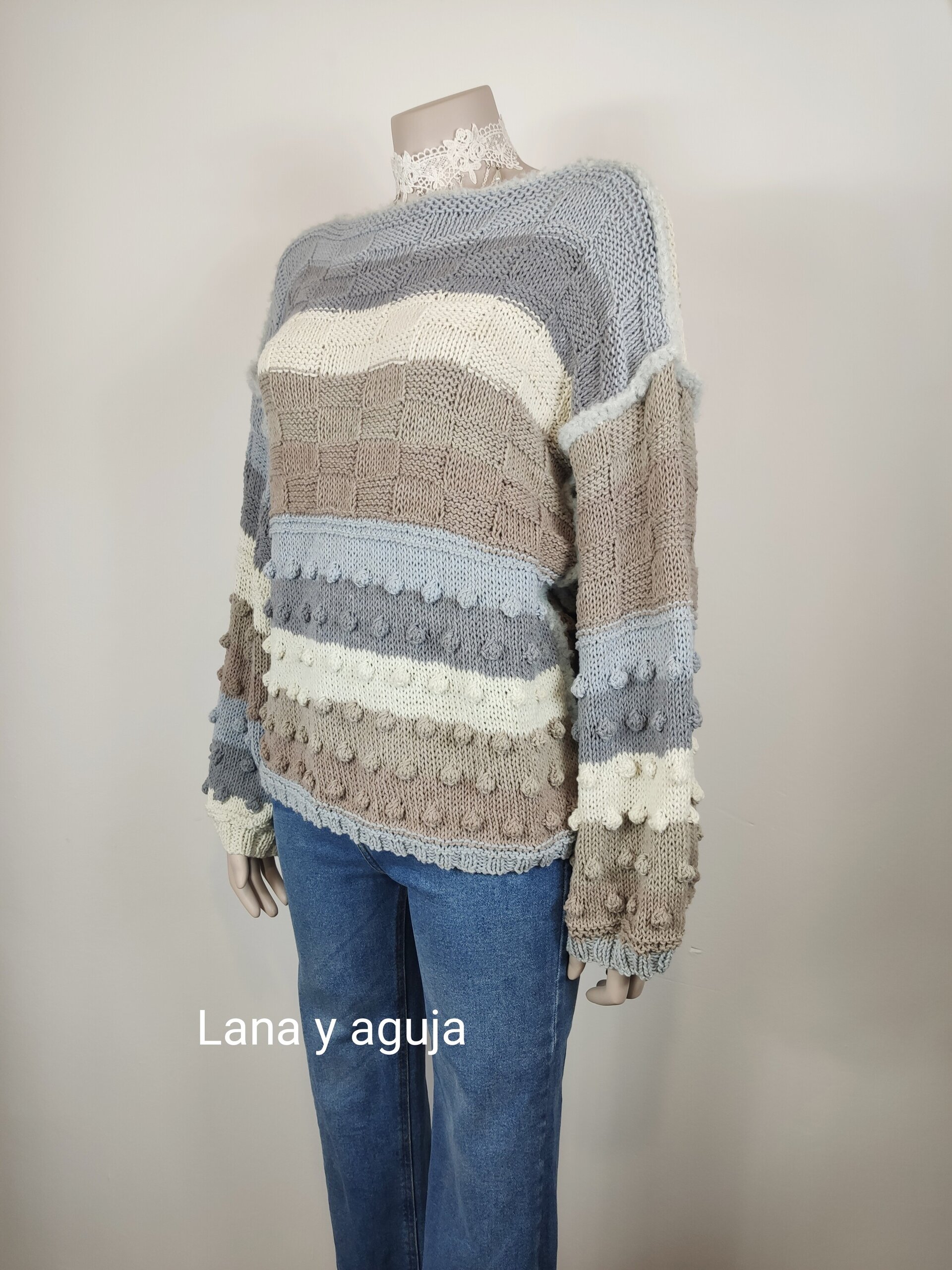 Jersey lana, Talla L, suéter algodón, tejido a mano, suéter mujer. - 2