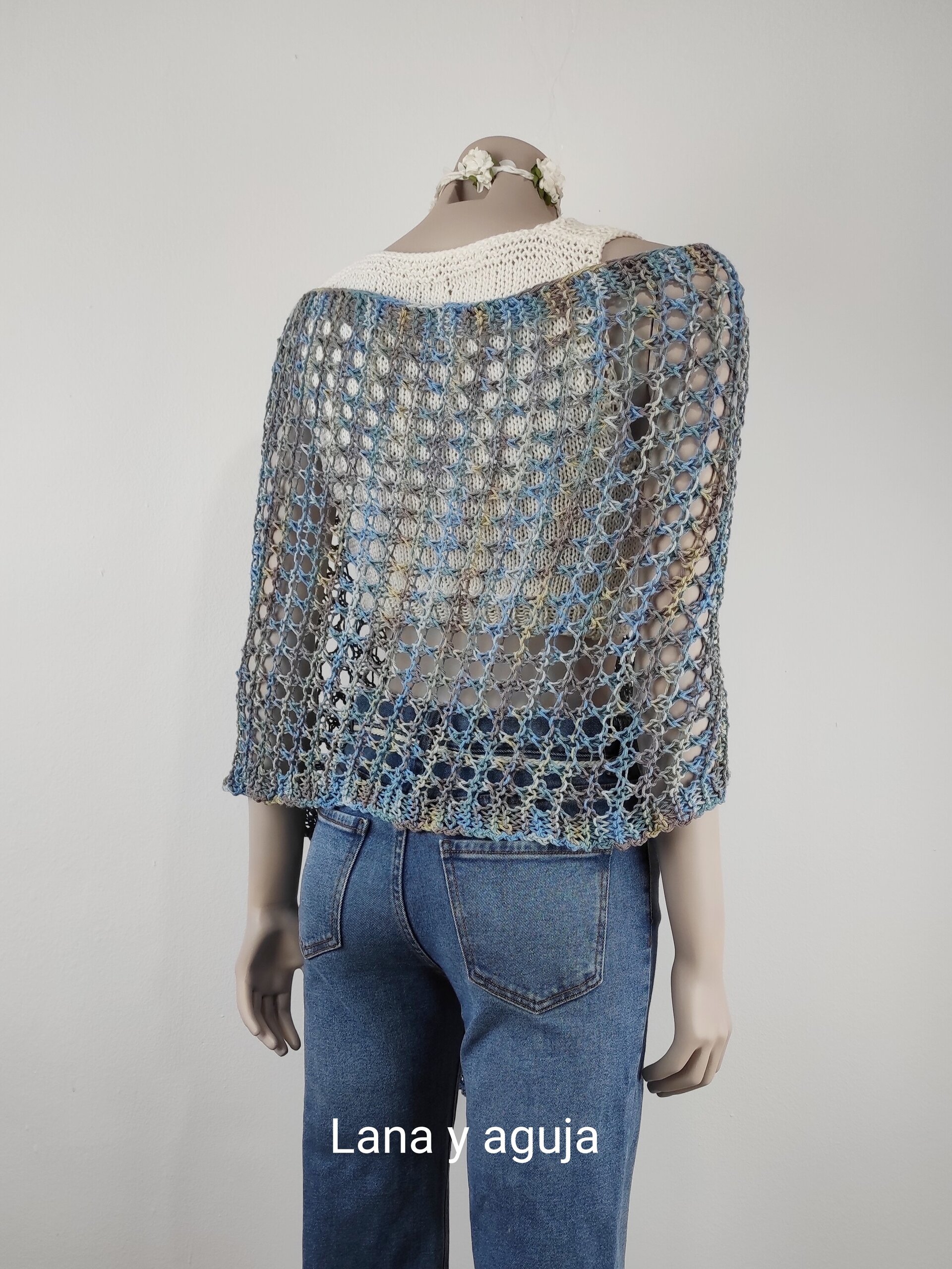 Poncho de algodón, tejido a mano, VARIOS COLORES. - 2
