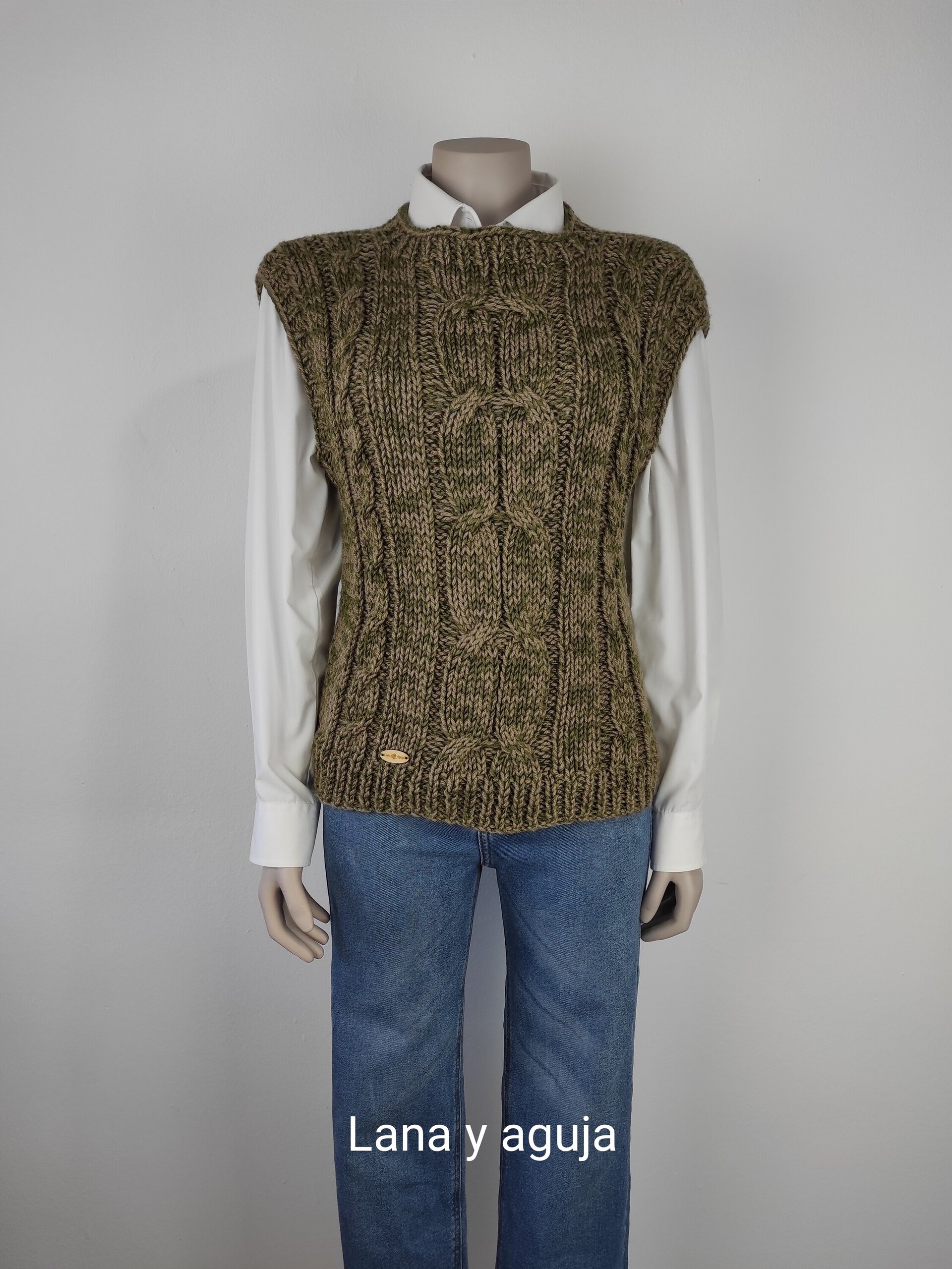 Chaleco de lana, Talla M, suéter de lana, cuello redondo. - 2