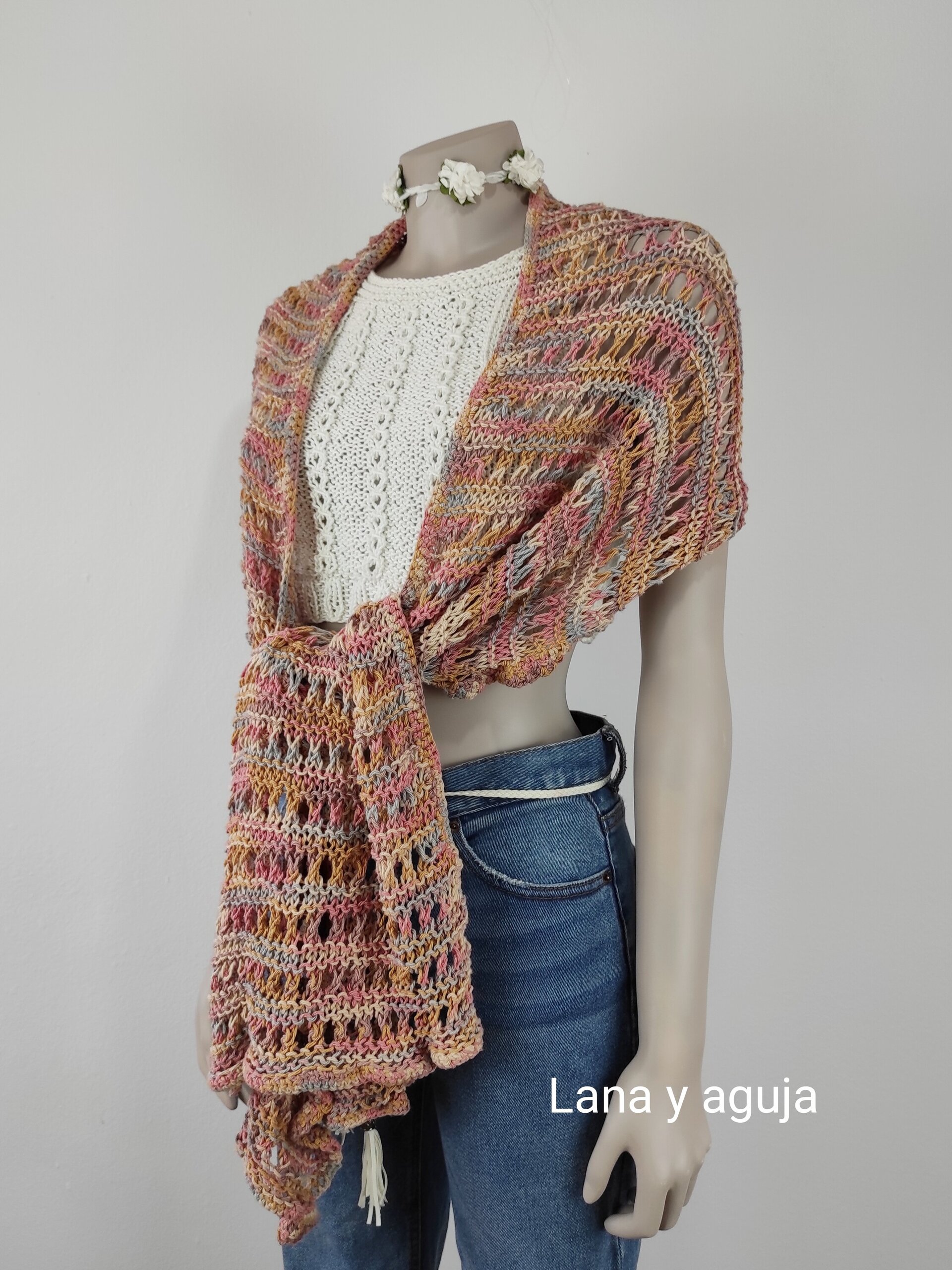 Chal de algodón, fular mujer tejido a mano, VARIOS COLORES. - 4