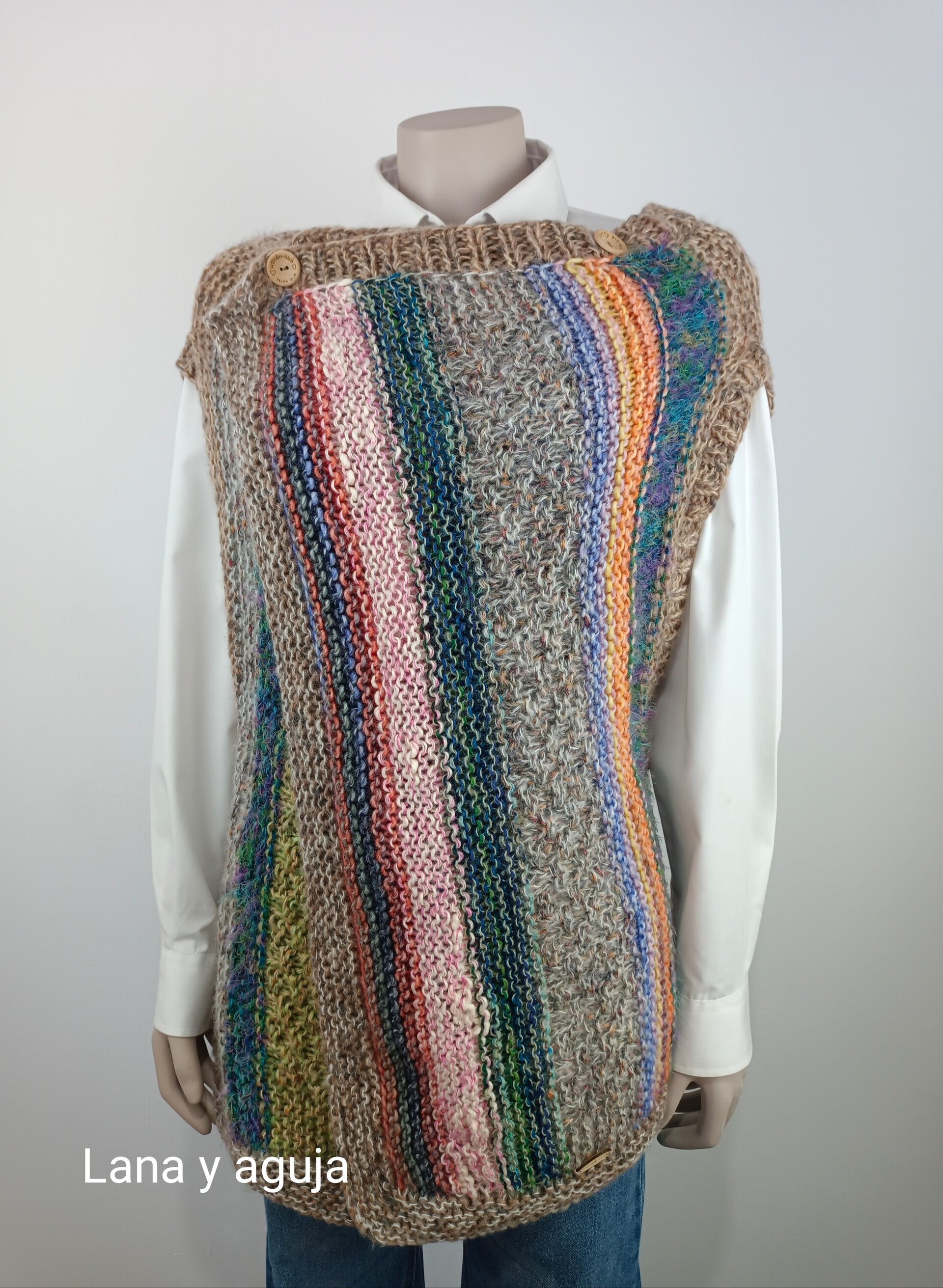 Chaleco de lana multicolor, Talla XL, diseño original y único. - 6