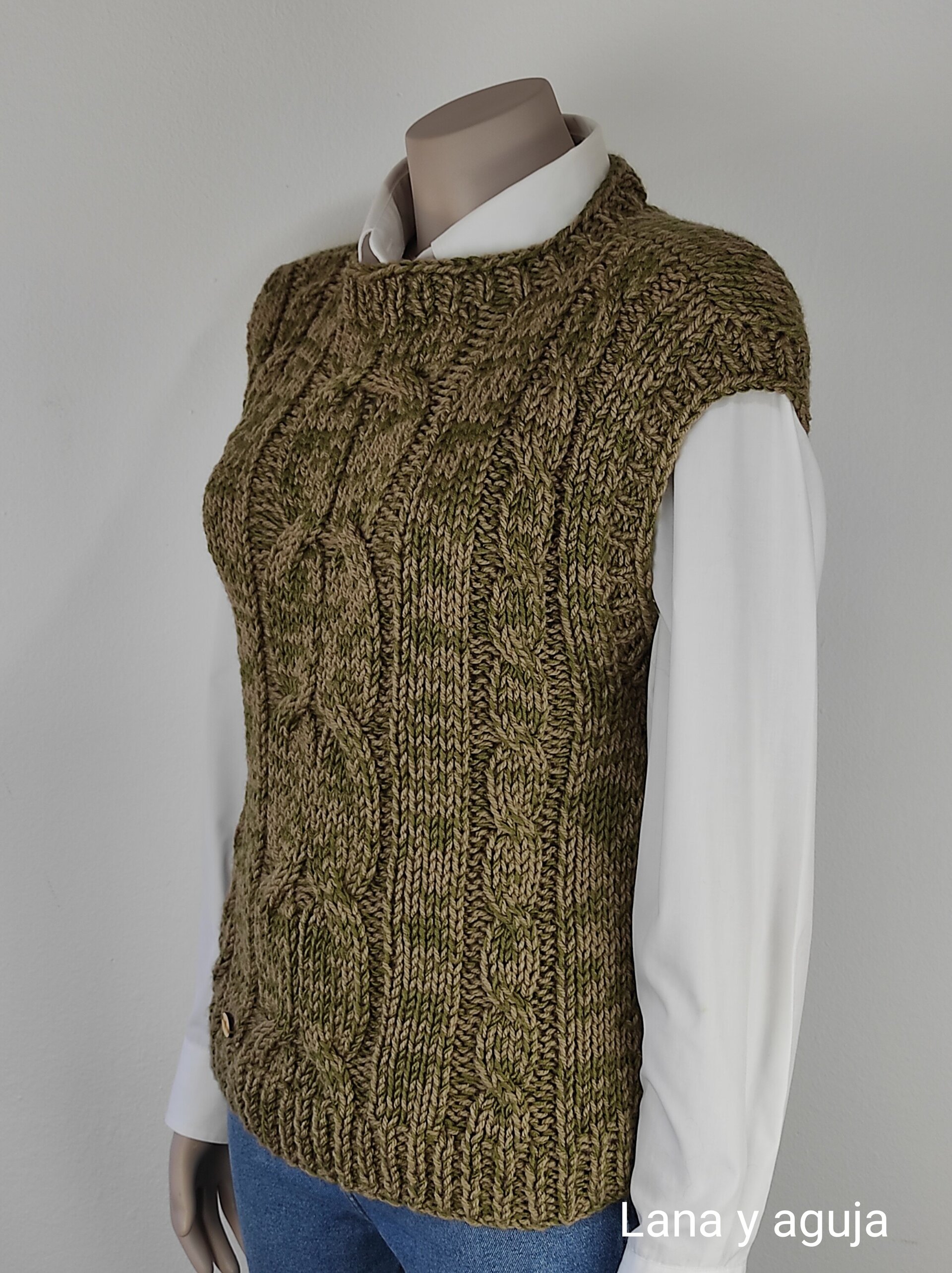 Chaleco de lana, Talla M, suéter de lana, cuello redondo. - 5
