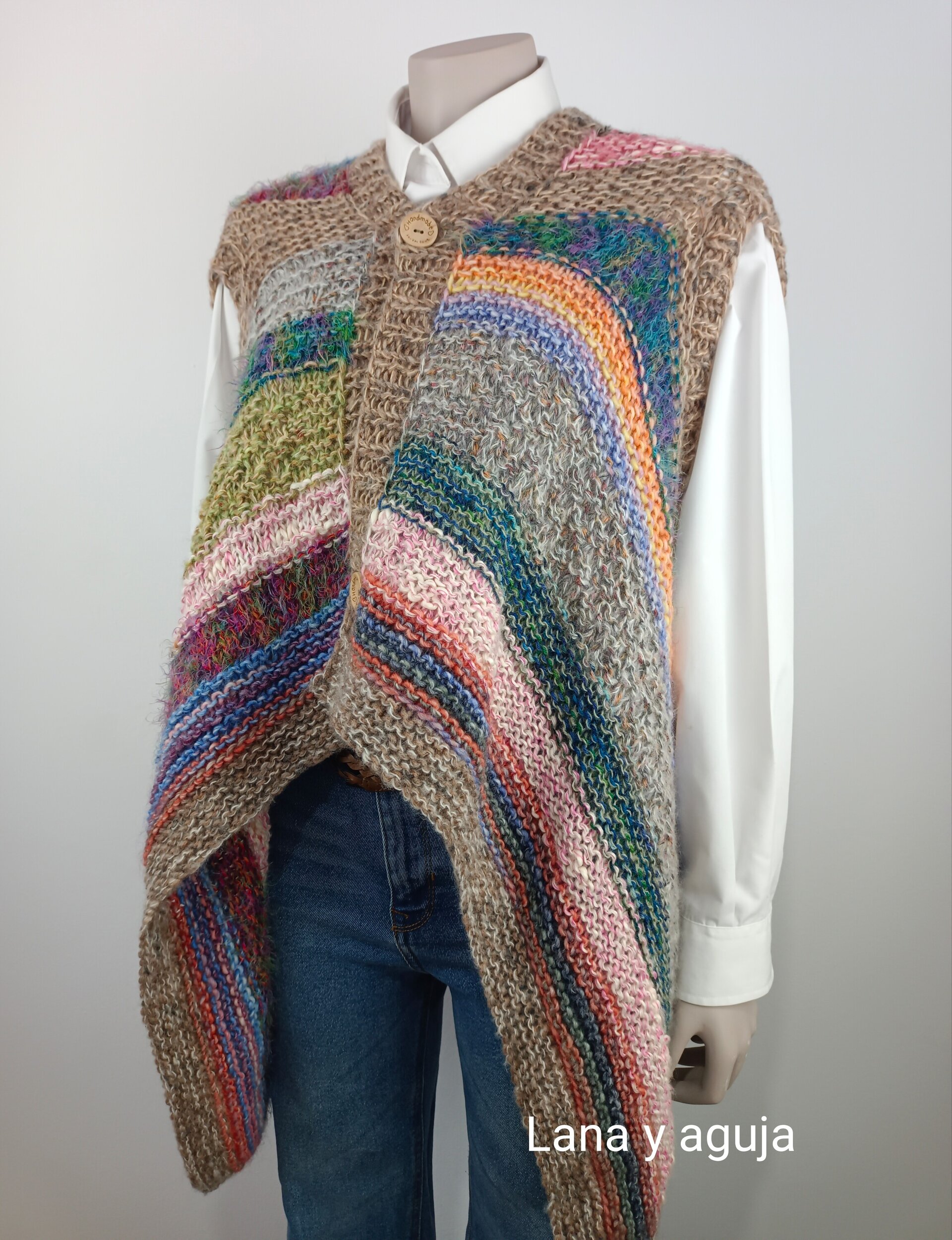 Chaleco de lana multicolor, Talla XL, diseño original y único. - 3