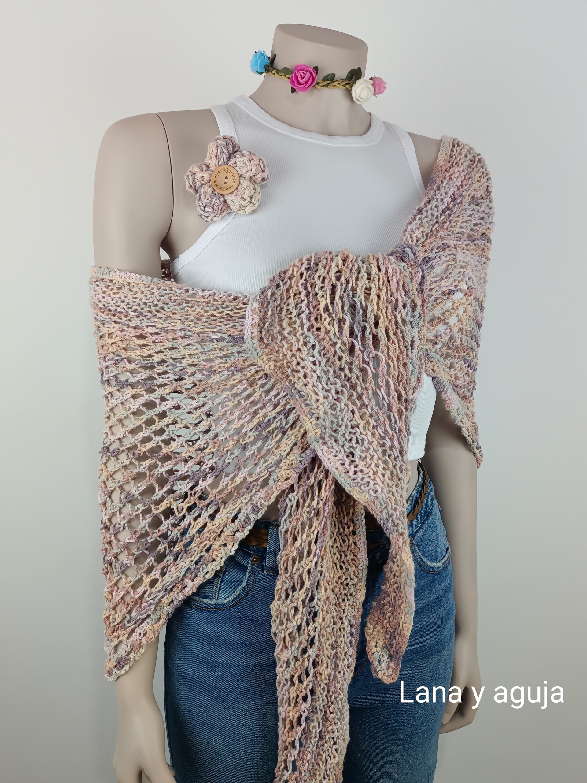 Chal de algodón, fular mujer tejido a mano, talla única, VARIOS COLORES. - 8
