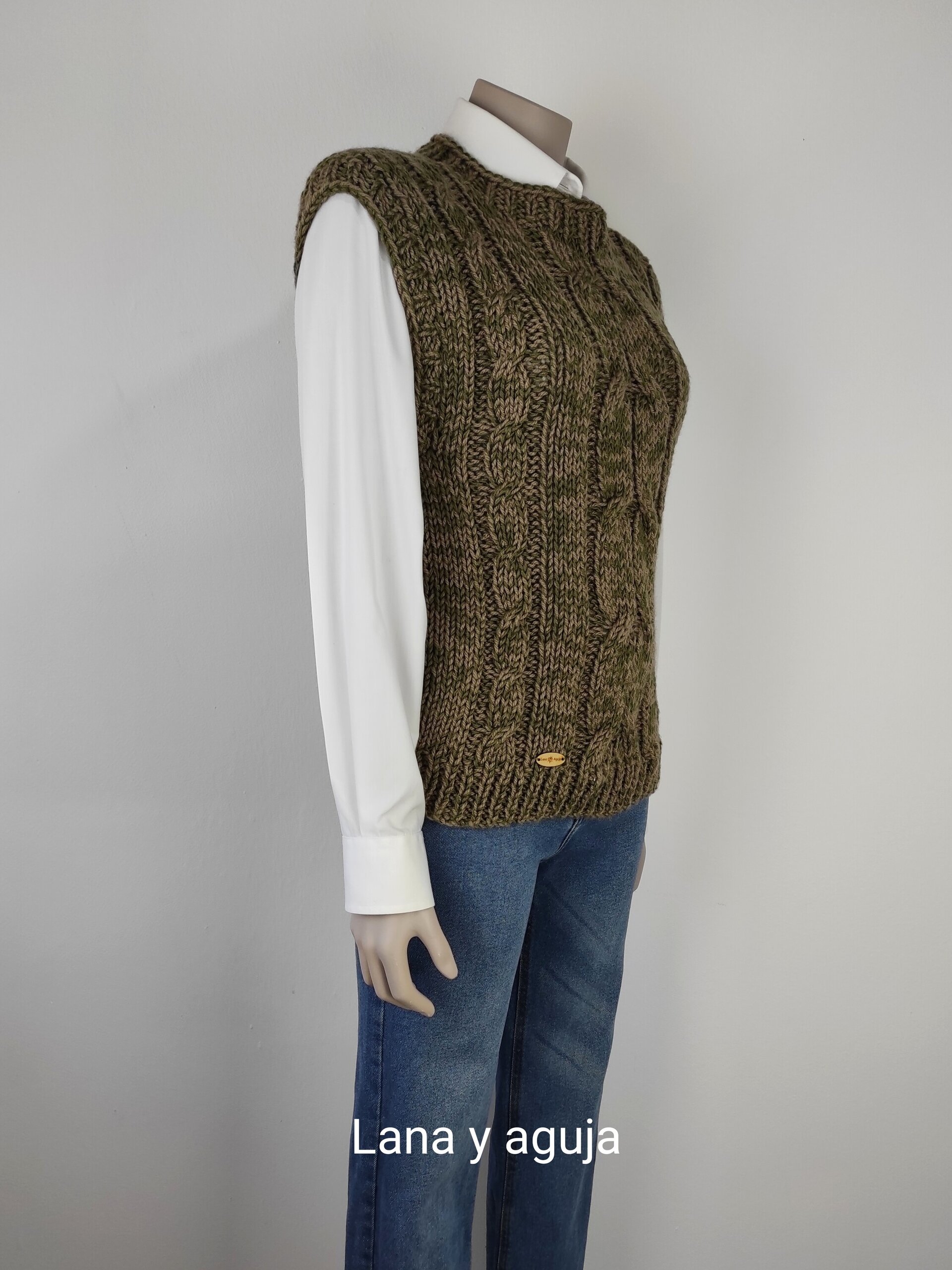 Chaleco de lana, Talla M, suéter de lana, cuello redondo. - 3