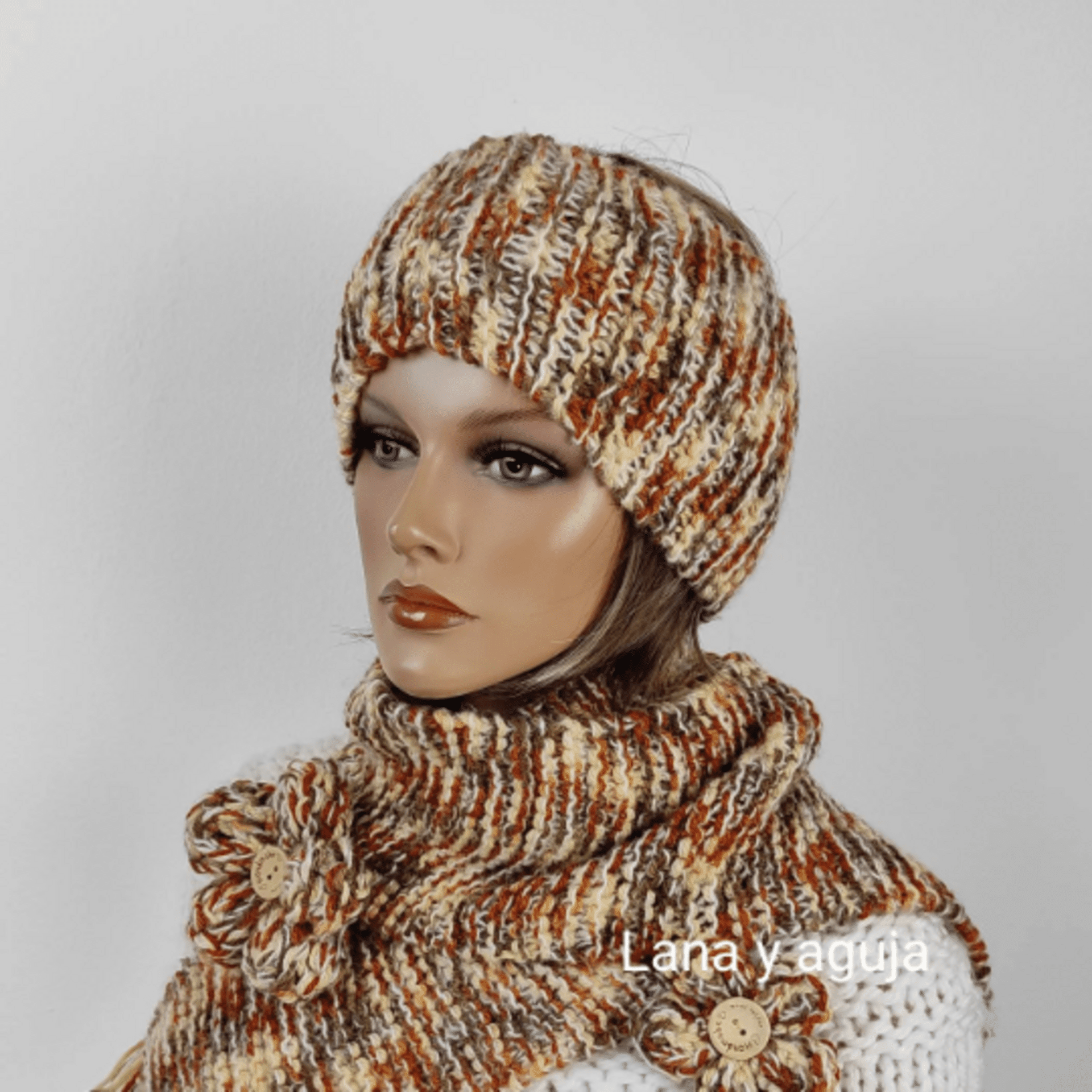 Conjunto de bufanda y diadema lana para mujer, tejido a mano. - 2