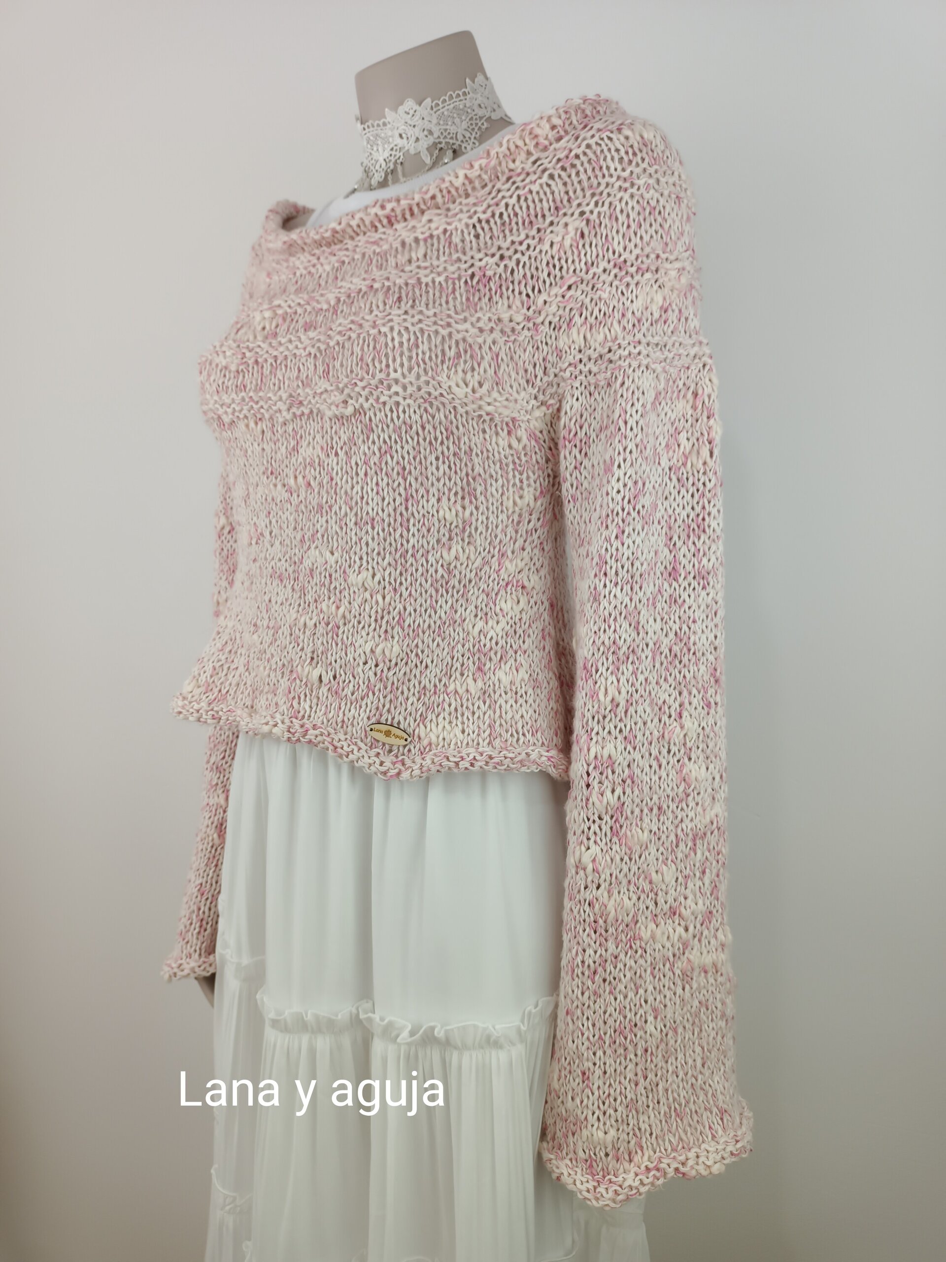 Jersey de lana, Talla S, suerte corto, algodón, bolero mujer, tejido a mano. - 4