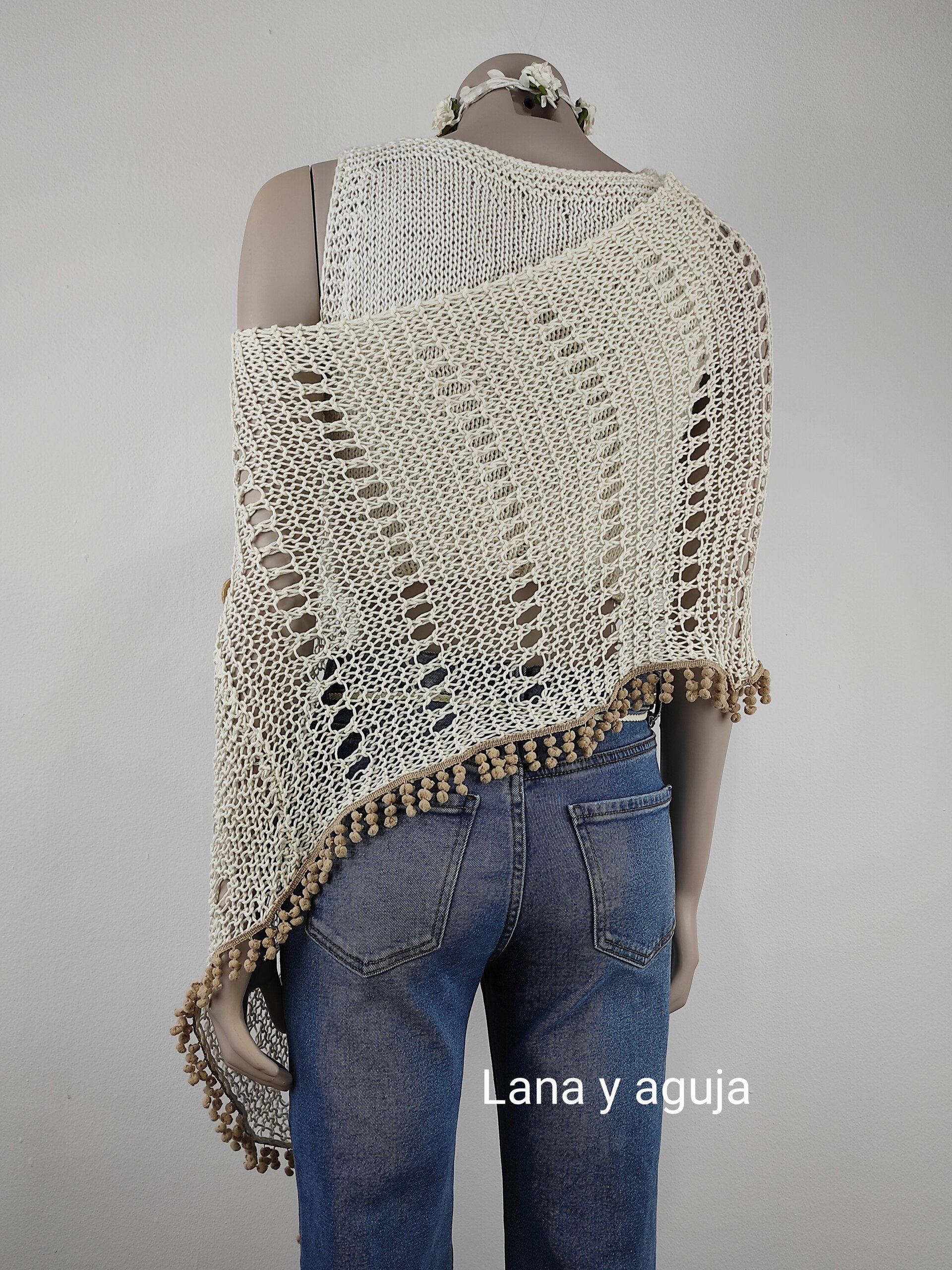 Poncho algodón, tejido a mano, VARIOS COLORES, talla M. - 3