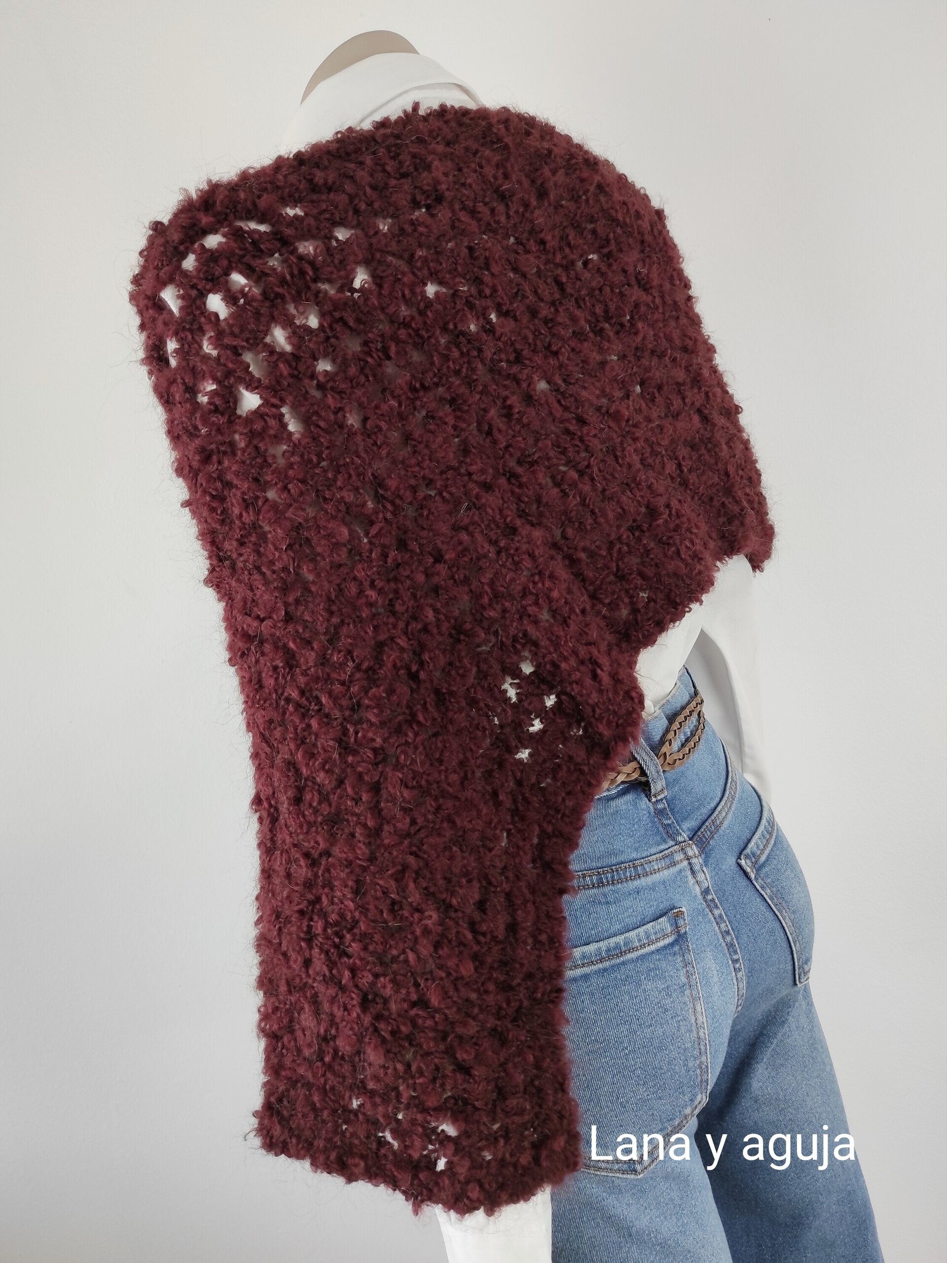 Poncho tejido a mano, capa de lana suave, chal hecho a mano. - 3