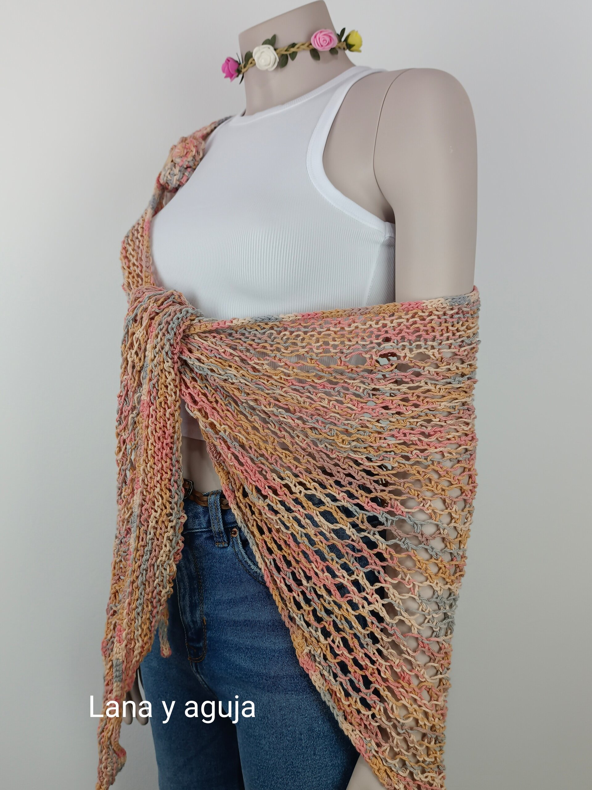 Chal de algodón, fular mujer tejido a mano, talla única, VARIOS COLORES. - 5