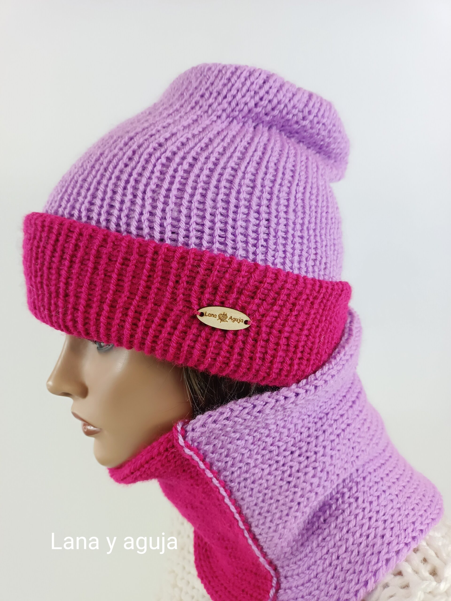 Conjunto de gorro y cuello, tejido a mano. VARIOS COLORES. - 4